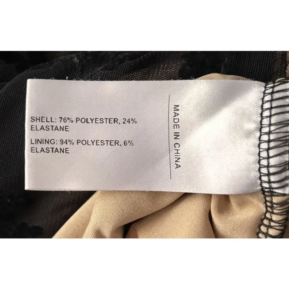 Cider Mesh V-Neck Floral Bow Nude Lined Black Mini Dress 8 - Picture 7 of 8